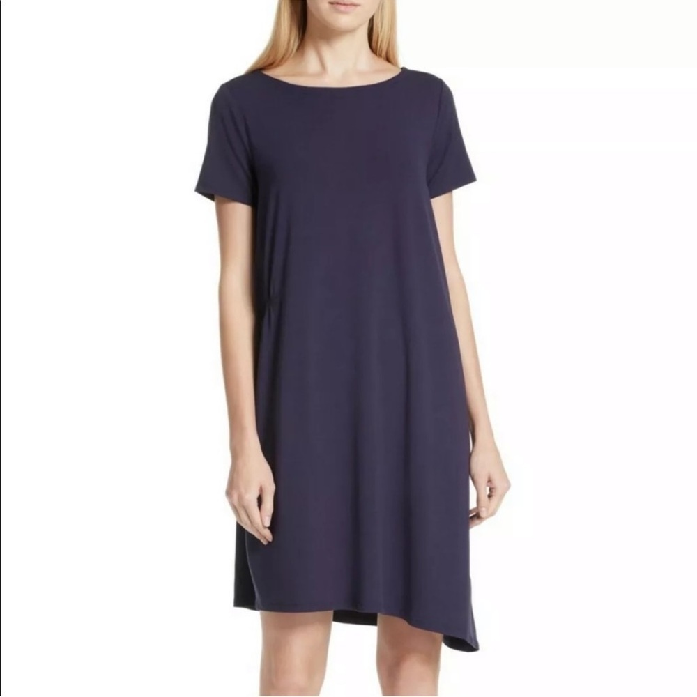 Eileen Fisher Asymmetrical Dress Short Sleeve Purple Size Medium